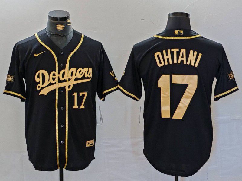 Men Los Angeles Dodgers 17 Ohtani Black gold Fashion Nike Game MLB Jersey style 7061